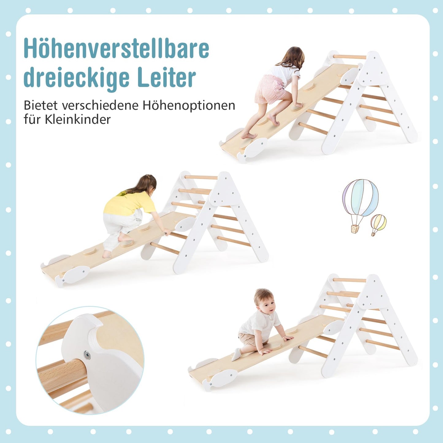 COSTWAY Kletterdreieck mit Rutsche, Kletterbogen, inkl. doppelseitige Rampe, zum Klettern, Rutschen und Wippen, 4 in 1 Klettergerüst Indoor ab 1 Jahr (Macaron bunt)