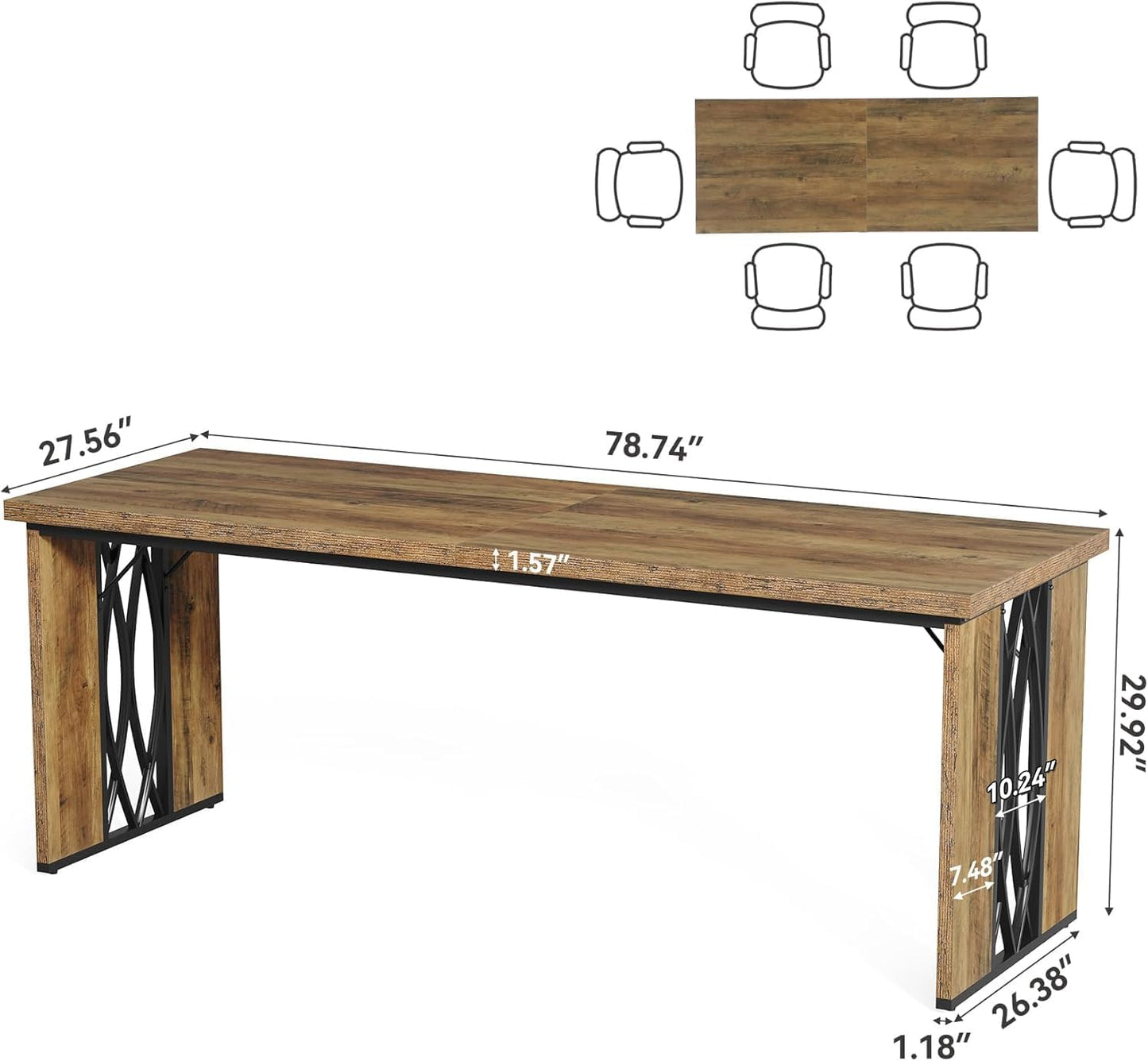 Tribesigns Computer Desk, 200 x 70 x 76 cm, Double Long Desk, PC Table, Office Table, Work Table, Industrial Design Conference Table for Home Office, Brown