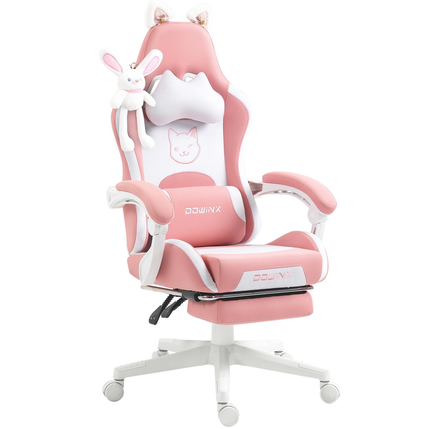 Dowinx Gaming Chair - Cute Cat Edition - Ergonomic Computer Chair with High Back and Lumbar Support, PU Leather, Footrest, Black