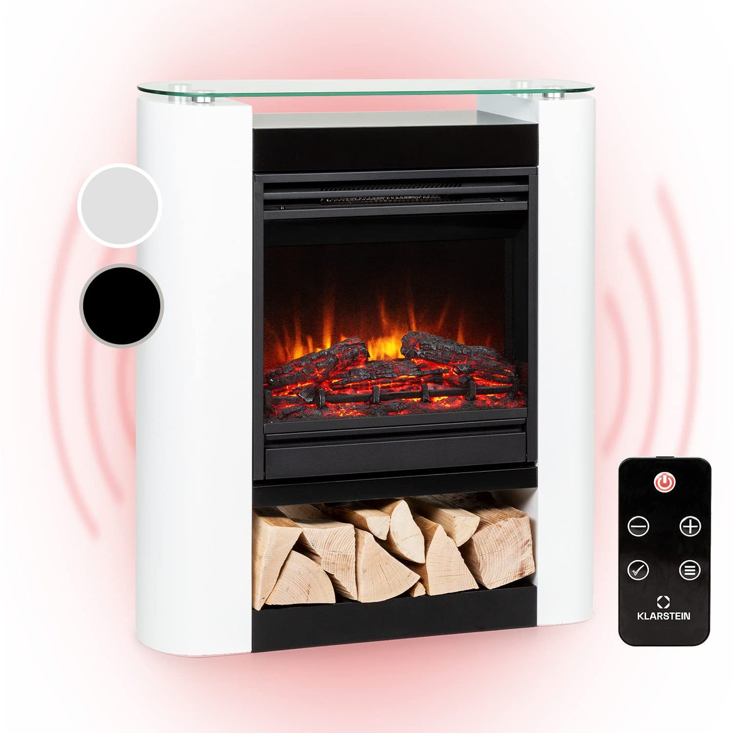 Klarstein Elektrokamin, Elektro Heizungen für Wohnzimmer & Innenräume, Elektrischer Kamin mit LED Flammen, Sparsamer Elektroofen, Heizlüfter mit Timer, Einstellbarer Thermostat, Heizung 1800 W
