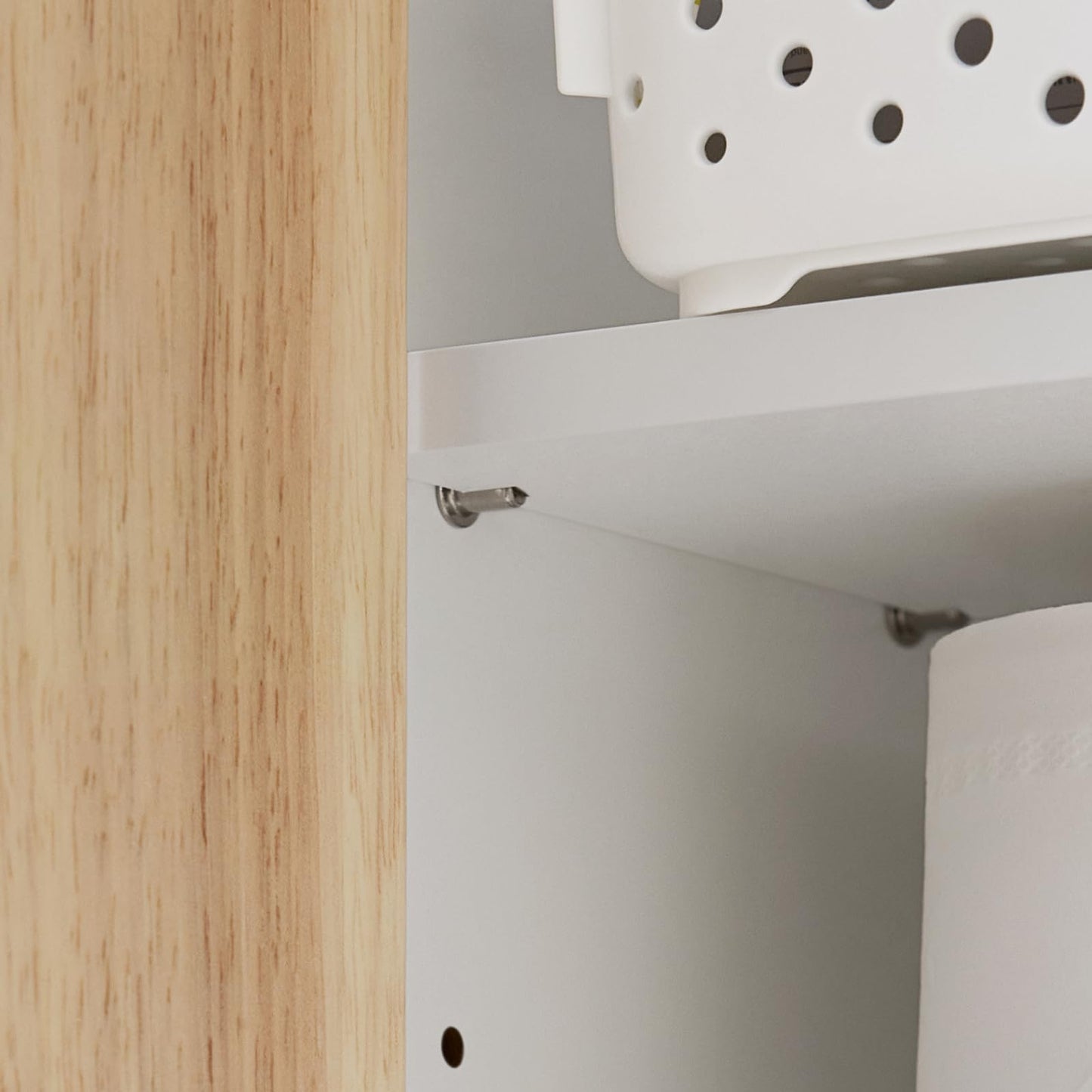 SoBuy BZR75-W Vanity Unit Bathroom Furniture - Bathroom Cabinet with Siphon Cut-Out, 2 Doors & 2 Open Compartments - Space-Saving Vanity Unit, White / Natural 60 x 60 x 29 cm