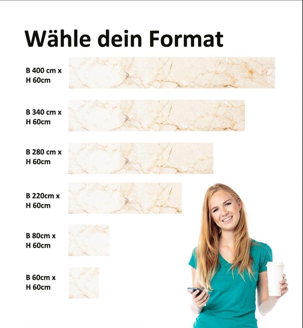 MyMaxxi - Selbstklebende Küchenrückwand Folie ohne Bohren - Motiv Marmor beige 60cm hoch - Klebefolie Wandbild Küche - Wand-Deko - Stein Mauer 60 x 60cm