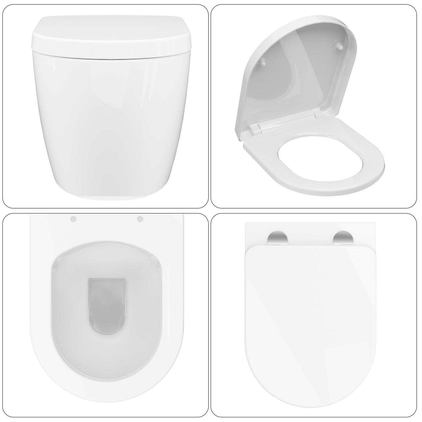 Hängend WC Spülrandlos Toilette, Wand-WC Set aus Keramik mit Toilettendeckel Abnehmbaren Absenkautomatik Effizienter Spültechnik Hängetoilette, D-Form,Lang 51cm, Weiß