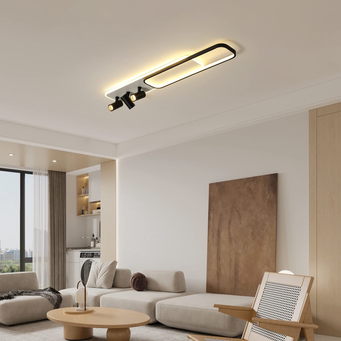 Oninio Modern LED Ceiling Light Dimmable Ceiling Light with Remote Control 70 cm Ceiling Light for Living Room, Kitchen, Dining Room, Bedroom, 40 W (Gold)