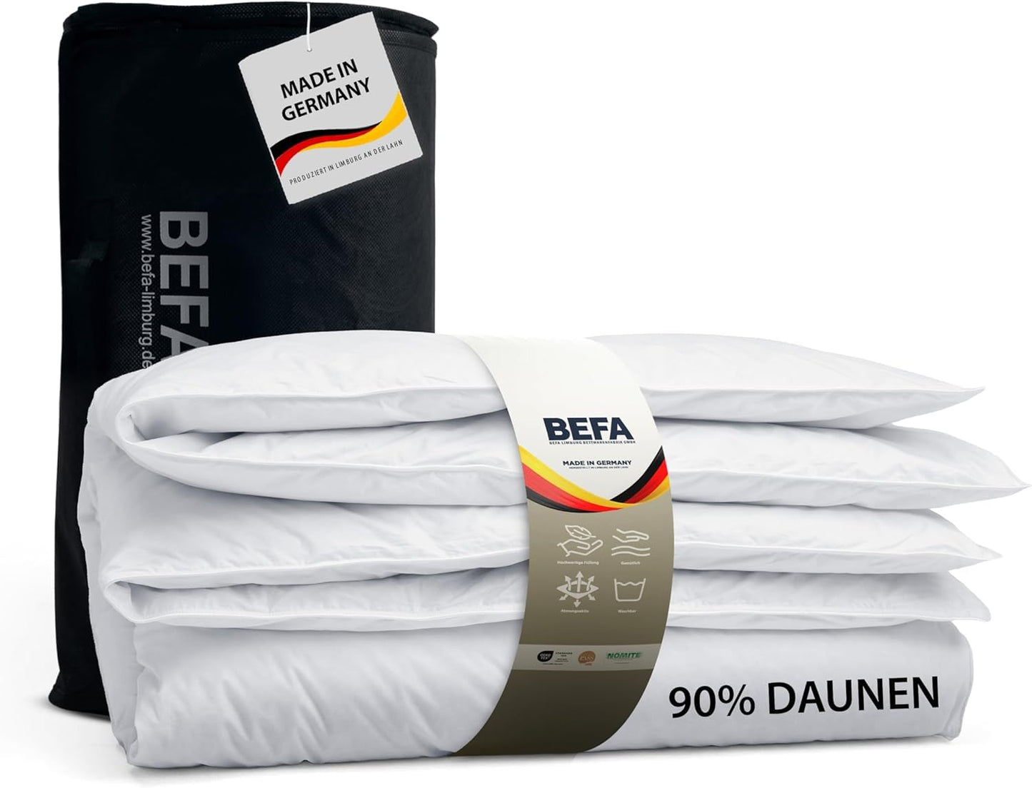 BEFA NATUR Down Duvet, Made in Germany, 135 x 200 cm, 90% Down and 10% Feathers, Summer Duvet, Suitable for Allergy Sufferers (Nomite), Oeko-Tex 100 Class 1 Certified, EN Standard 12934, Downpass