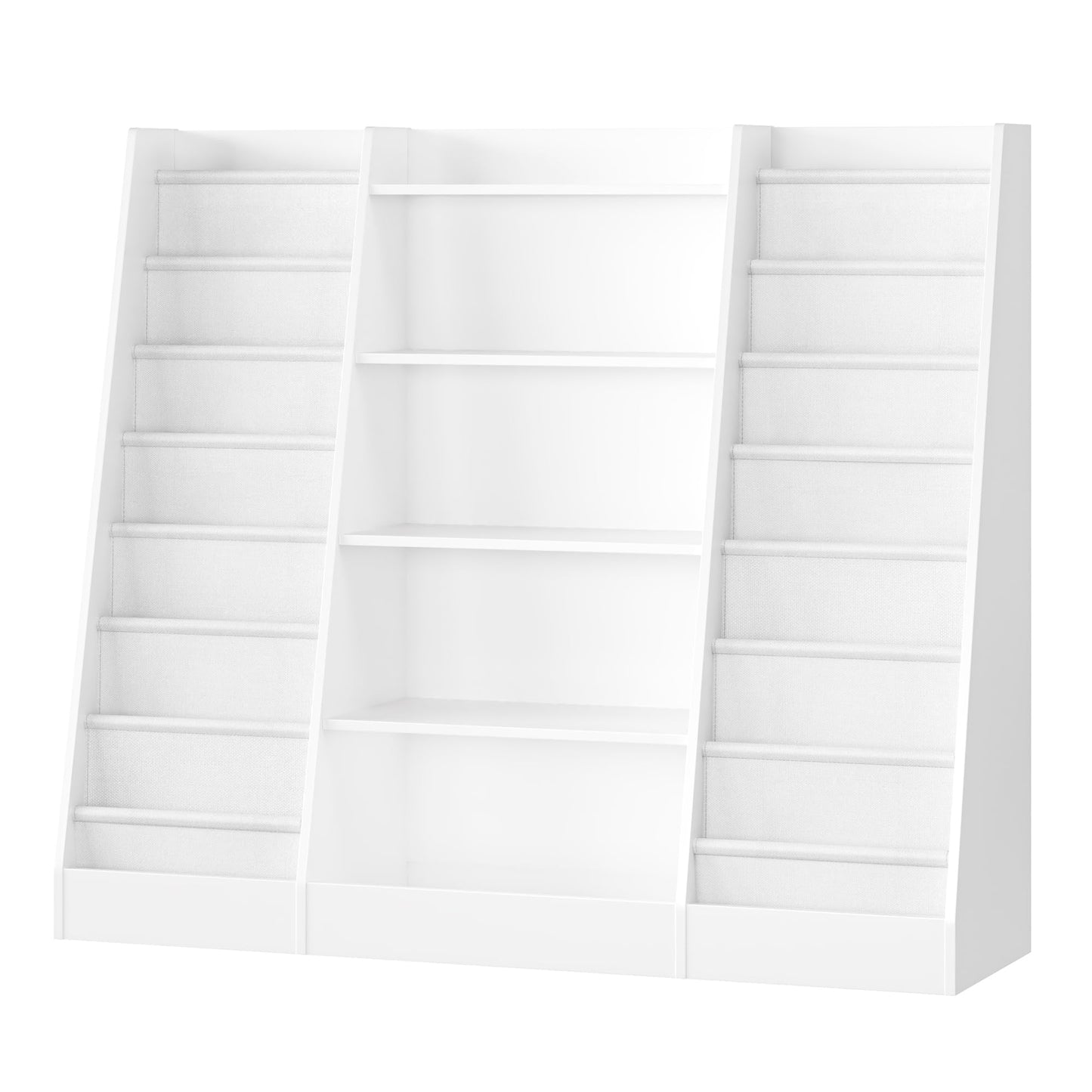 FOREHILL 129 cm Breite Kinderregal, Bücherregal für Kinder mit 14 Ablagen, Kinderzimmer Möbel aus Holz, Spielzeugregal, Regal für Kinderzimmer, Kindergarten, Leseecke, 129 x 120 x 35 cm (weiß)