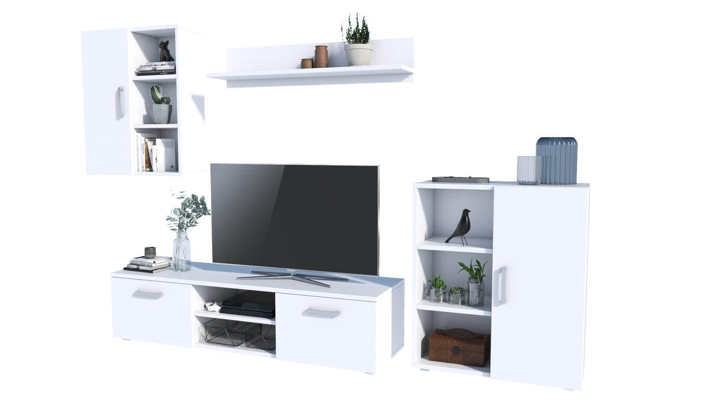 MATKAM Dedal Living Room Wall Unit Modern Living Room Cabinet with TV Table Complete Furniture (White)