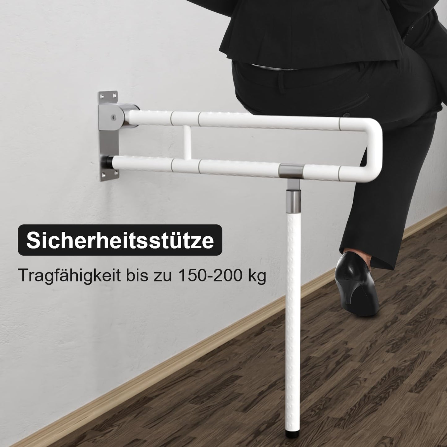 Tubiaz Wall-Mounted Support Handle, Folding Handrail for Shower, Toilet Support Aid, Standing Aid, Safety Handrail, Non-Slip Handrail for Seniors, Disabled Pregnant Women, up to 200 kg, White
