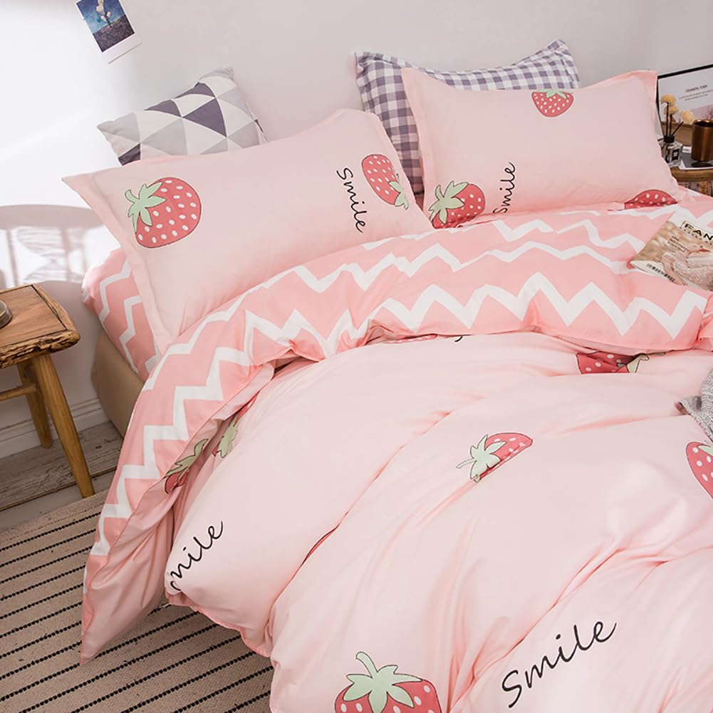 AShanlan Girls' Pink Hearts Children's Bed Linen 135 x 200 cm Pillowcase 80 x 80 cm Grey Pink Reversible Children's Bedding Set 100% Microfibre Duvet Cover with Zip