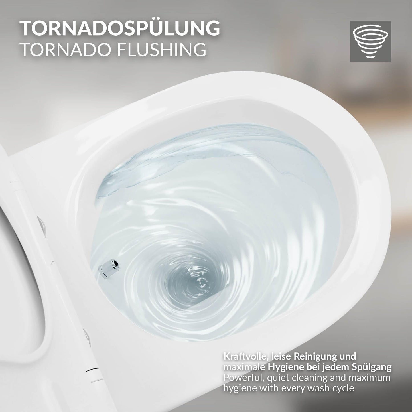 LuxeBath Wall-Mounted Toilet Rimless with Bidet Function, White, Deep Washdown Ceramic Hanging Toilet, Long 53.5 cm, Shower Toilet Nano Coating, Tornado Flush, Shiny Toilet Bowl Hanging with Toilet