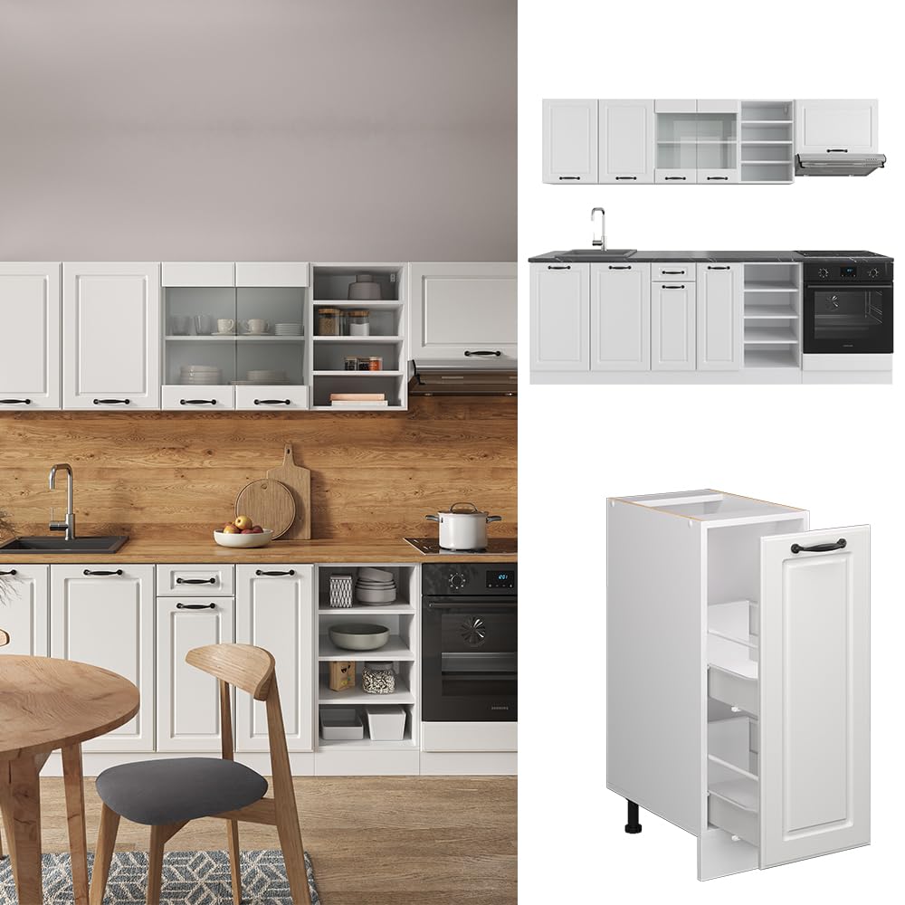 Vicco Küchenzeile R-Line, Küchenblock, Blau-Grau/Weiß, 240 cm ohne Arbeitsplatte
