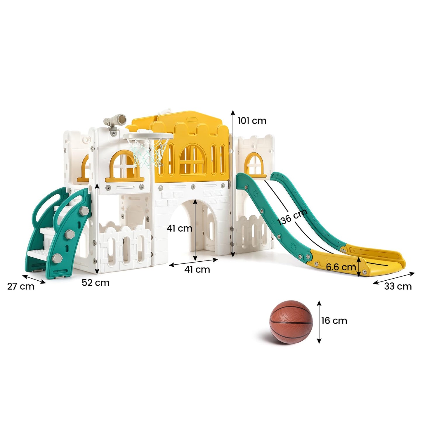 Kinder Rutsche 8 in1 Mit Klettern, Teleskop, Basketballkorb,Tunnel, Bohrspiel und Stauraum, Kleinkinderklettergerüst für Kleinkinder 1–3 Jahren