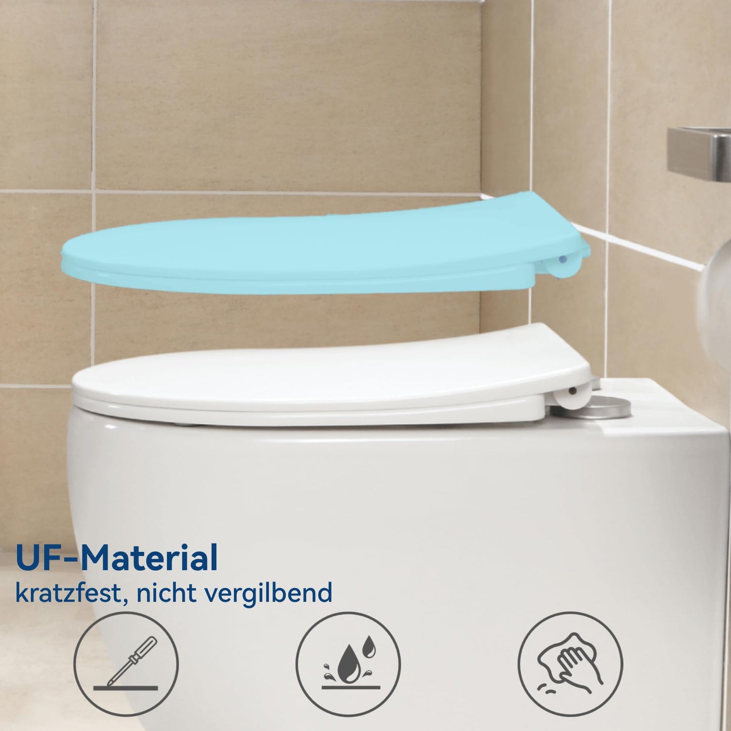 HOROW Ceramic Hanging Toilet with Nano Coating, Ceramic Wall Toilet White, Compact Toilet Bowl with Seat Soft-Close D Shape with Soft Close Lid for Guest Toilet