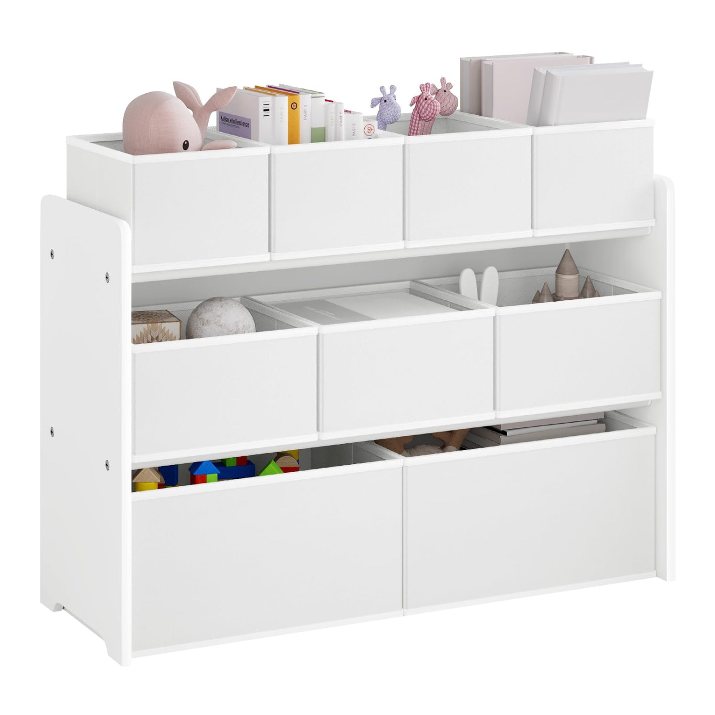 Lestarain Kinderregal mit 9 Aufbewahrungsboxen, Spielzeugregal, Regal Kinderzimmer Spielzimmer, Kinderregal, 63x60x30 cm, Weiß