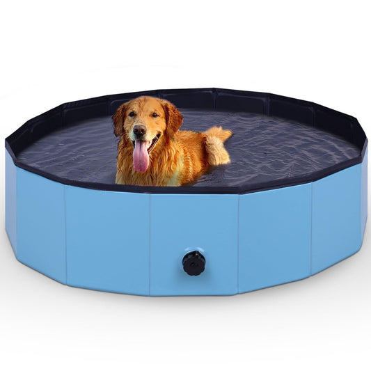 Dog Pool Swimming Pool for Dogs (Diameter 80 cm x 20 cm) Non-Slip Base and Drain Valve - Foldable PVC - Ball Pit - Sturdy Wall