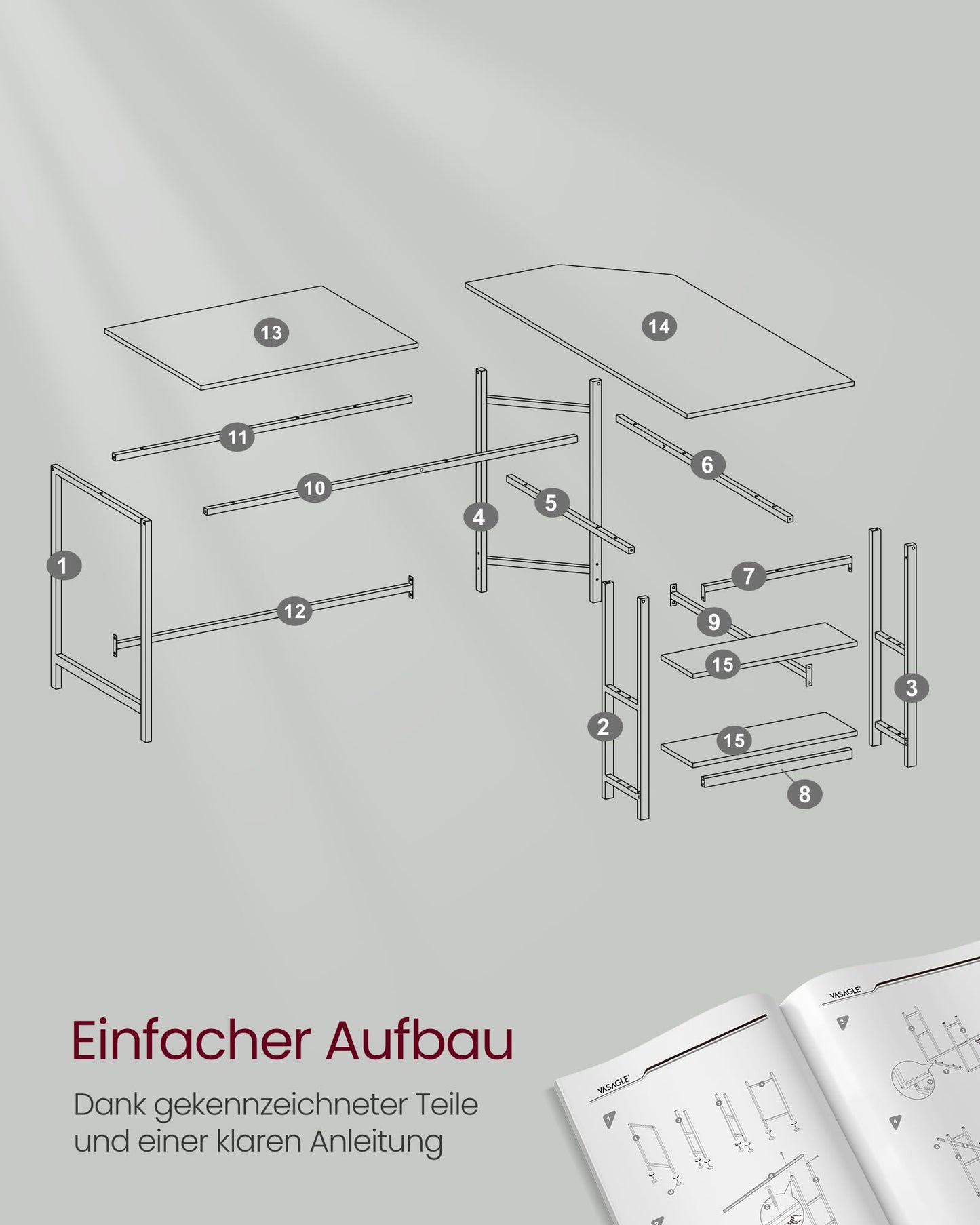 Vasagle L-Shaped Computer Desk, Corner Desk with 2 Shelves