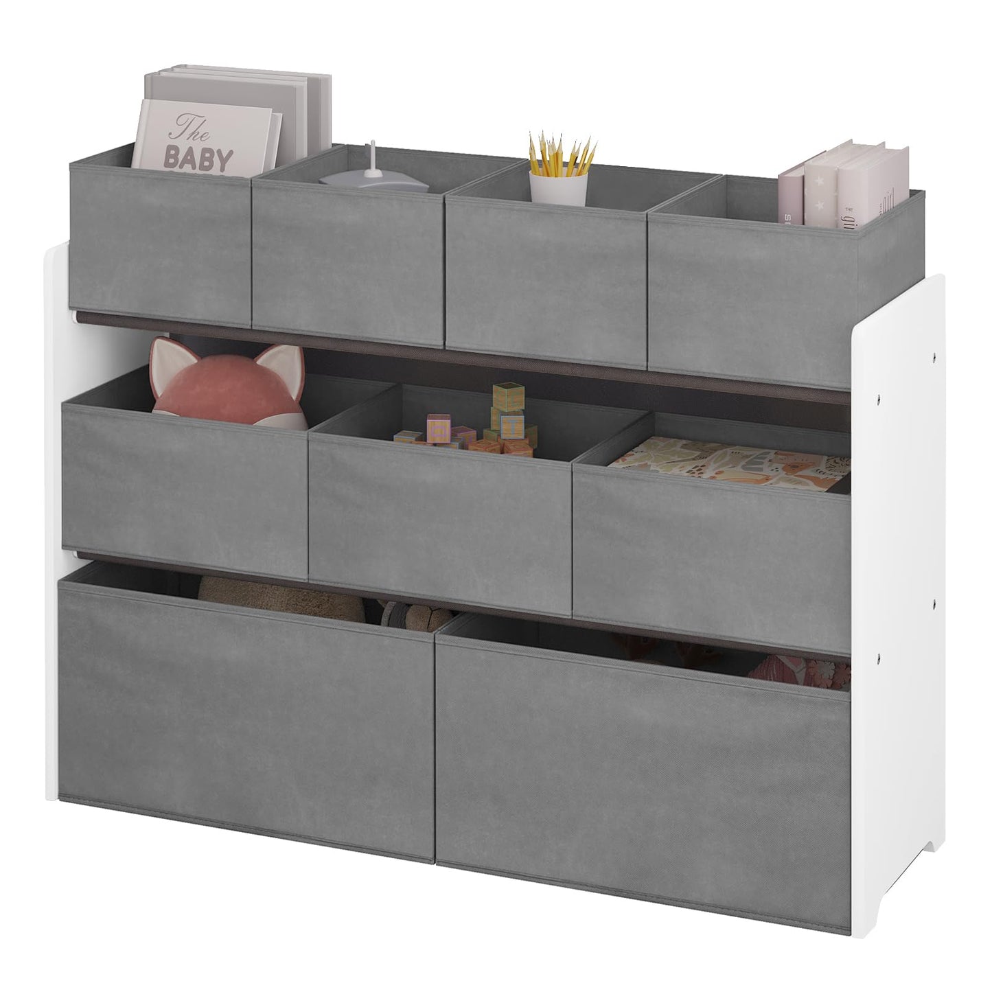 Lestarain Kinderregal mit 9 Aufbewahrungsboxen, Spielzeugregal, Regal Kinderzimmer Spielzimmer, Kinderregal, 63x60x30 cm, Weiß