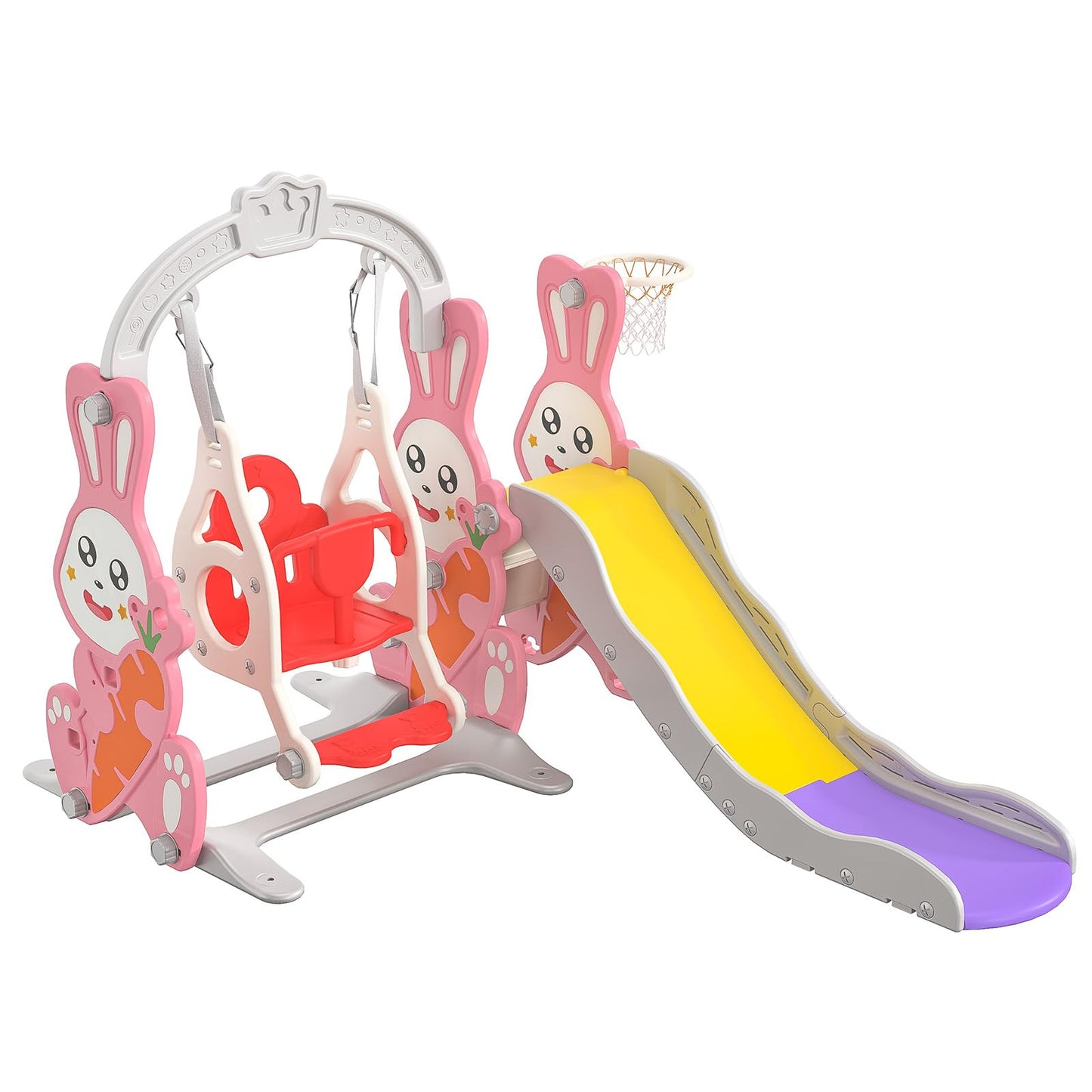 BestAlice 4 in 1 Kinderrutsche Set für Outdoor und Innen, Spielplatz mit Schaukel, Basketballkorb, Kletterleiter, Indoor- und Outdoor-Spielset, 18 Monate + (Blau)