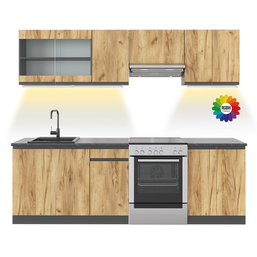 Vicco Kitchen Raul 240 cm Kitchen Unit Kitchen Block Built-in Kitchen – Freely Combinable Units