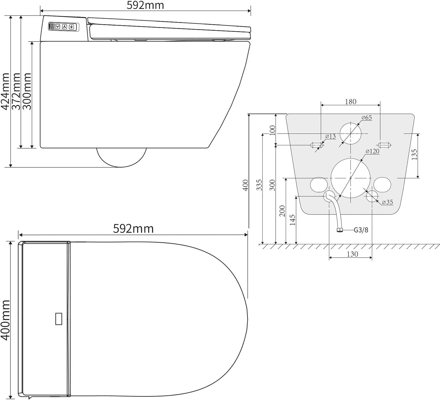 BERNSTEIN Dusch-WC 540 PRO in Weiß mit 5 Jahre Garantieerweiterung, Spülrandloses Hänge-WC mit Bidet Funktion Sitzheizung und Sterilisator – Komplettanlage mit Fernbedienung mit Absenkautomatik