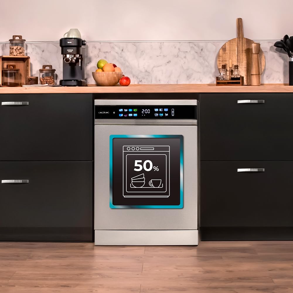 Cecotec Geschirrspüler 60 cm - Freistehend Bolero Aguazero 6210 Dark D. 15 Bestecke, energieeffizient, XXL Fullcolor Display, drittes Fach, 14 Programme, Dual Zone Wash, verstellbares Fach, Dunkel