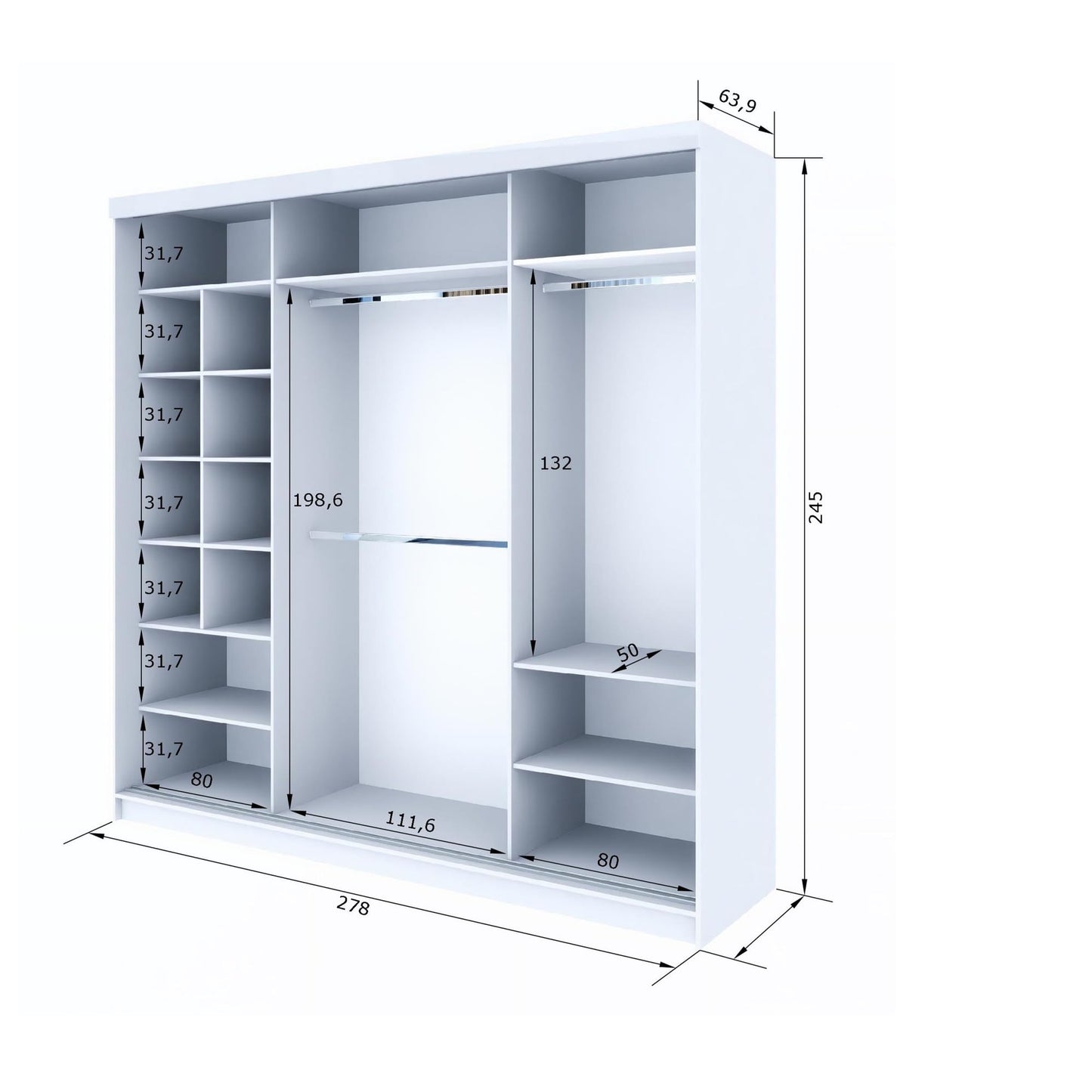 Marlux-Meble Two-Door Wardrobe 230 cm Wide with Floating and Sliding Doors Corner Wardrobe Bedroom Cabinet Hallway Cabinet System Cabinet High Gloss Cabinet