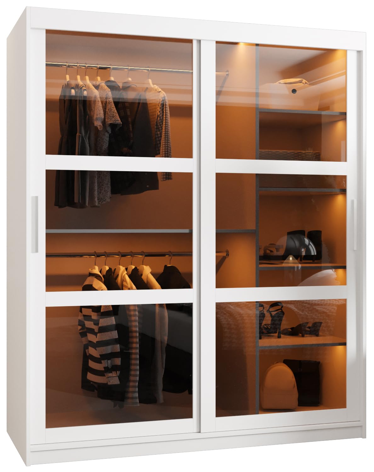 MEBLE KRYSPOL Dome 2 Schrank mit DREI Schiebetüren mit Spiegel, Stangen und Regalen - Aufbewahrungsschrank mit Rauchglas für Schlafzimmer, Wohnzimmer - 200x250x62cm - Schwarz, Schwarz, Schwarz
