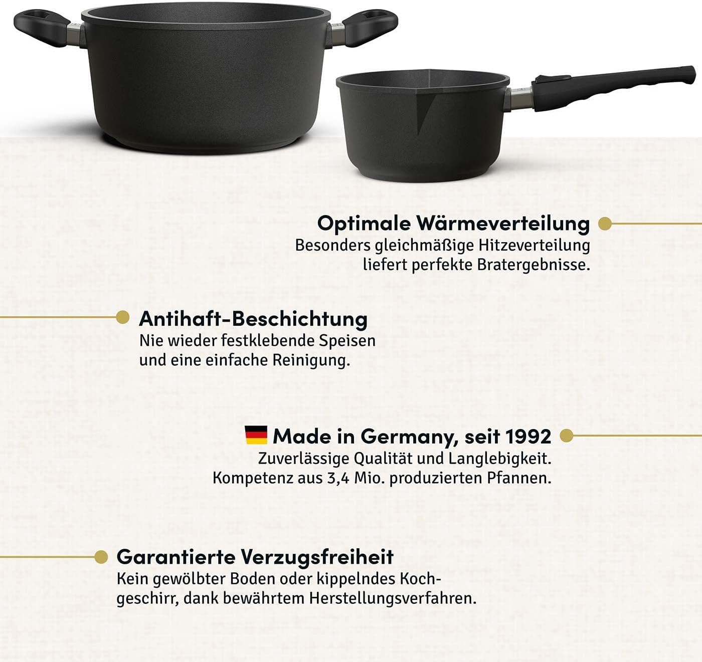 Hoffmann Töpfeset Induktion mit Glasdeckel, 8-teilig I Set alle Herdarten auch Induktion I Kochtöpfe und Stielkasserolle Made in Germany 100% verzugsfrei