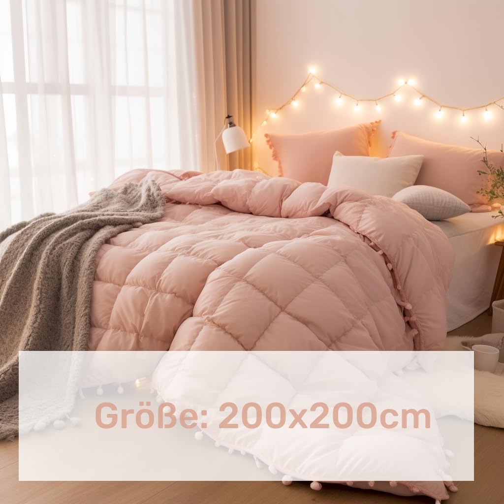 MOHAP Duvet 200 x 200 cm, Cover Made of 50% Cotton, Soft Quilt, Microfibre Quilt with Filling Weight Approx. 1800 g, Ganjahresdecke Duvet, Pink/Grey