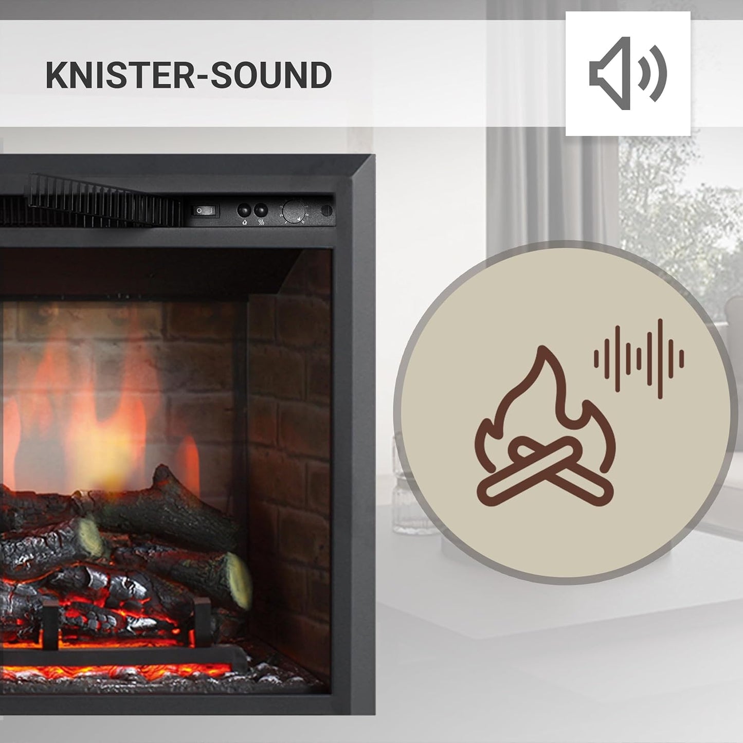 BALDERIA Calida 26" Elektrokamin - Elektrischer Einbaukamin mit 3D-Flammeneffekt | Elektro Heizung 2000W | Knister-Sound | Kamin mit Fernbedienung & Thermostat | Schwarz