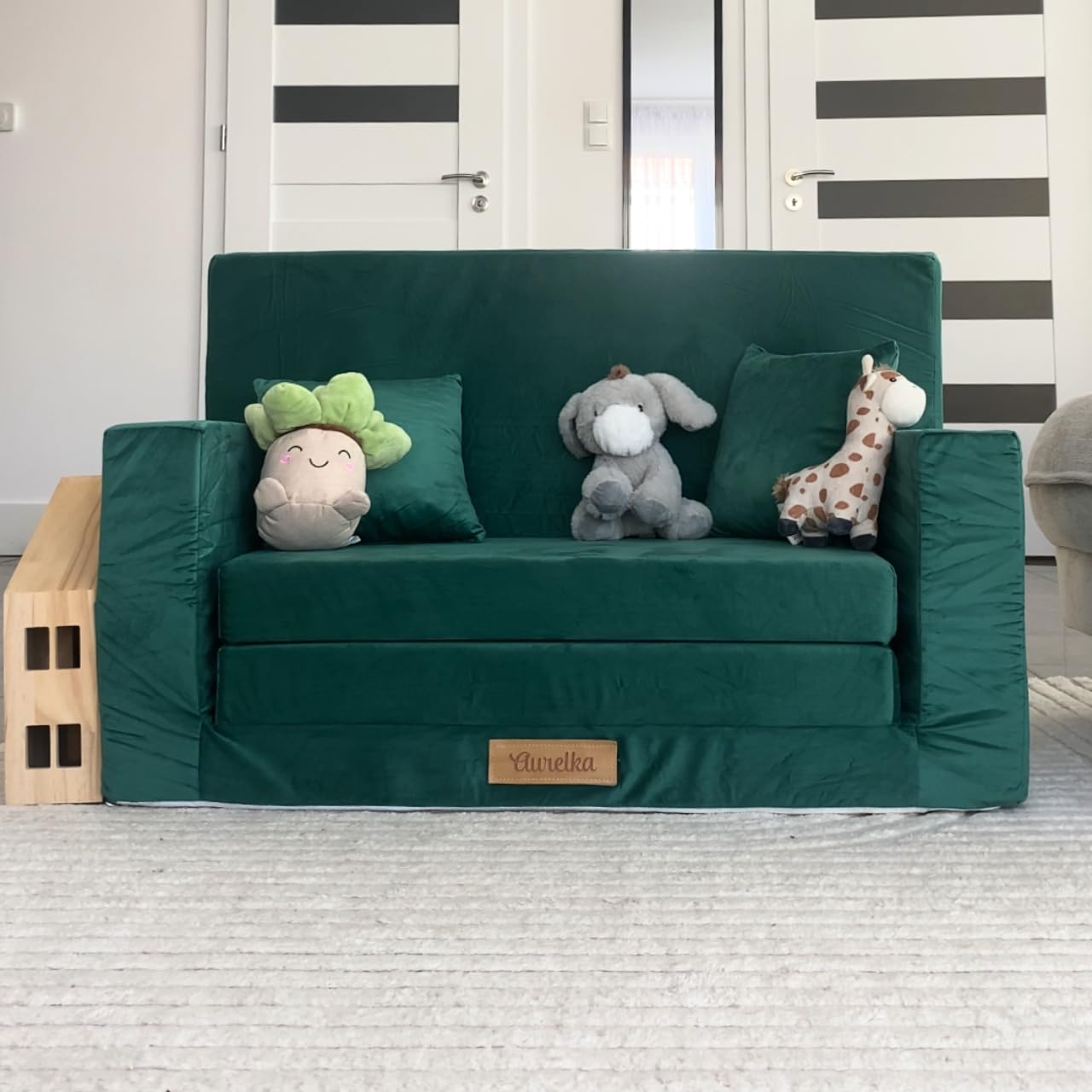 Flumi Personalised Children's/Teenager's Couch/Armchair/Sofa Bed, with Engraving of Child's Name, Play Sofa, Sleeping Chair, Bed Function, Children's Furniture, 92 x 40 x 60 cm, Microfibre (Grey)
