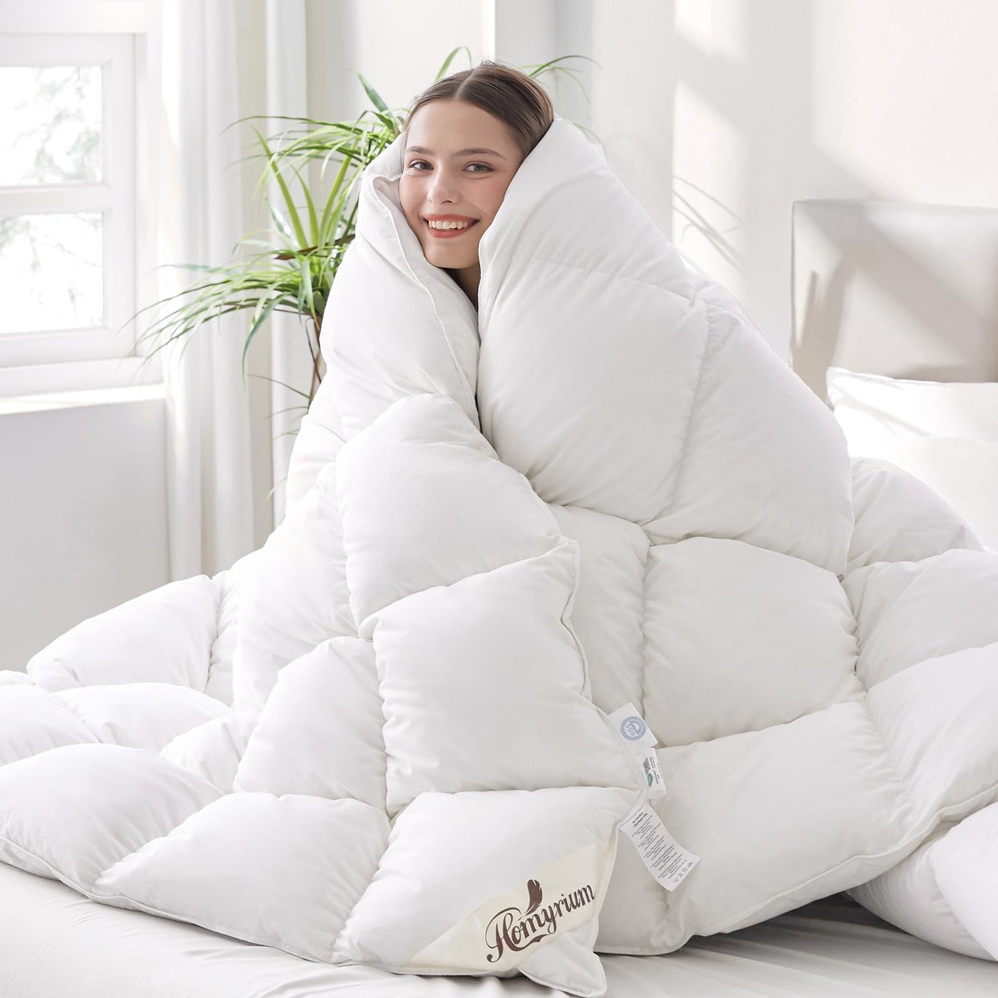 Homyrium Quilted Winter Down Duvet, 135 x 200 cm, Warm Feather Duvet, Filling Weight: 1600 g, Oeko-Tex and RDS-Certified