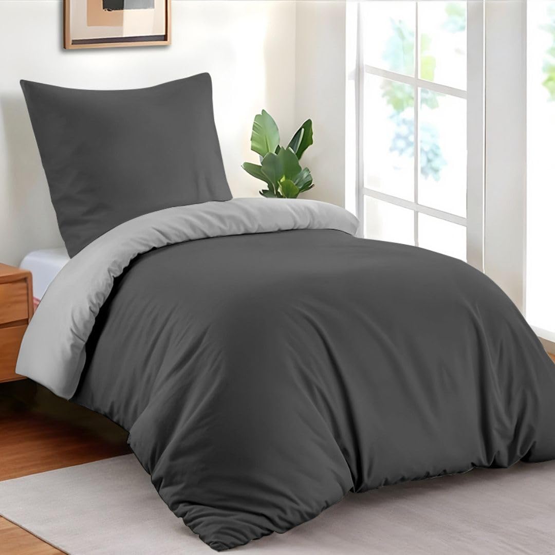 Dreamzie - Bed Linen Set 200 x 200 cm with 2 Pillowcases 80 x 80 cm Light Grey/White - 1 Duvet Cover 200 x 200 cm Made of 100% Microfibre - Certified No Chemicals (Oeko Tex)