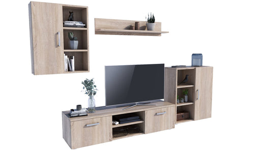 MATKAM Dedal Living Room Wall Unit Modern Living Room Cabinet with TV Table Complete Furniture (White)