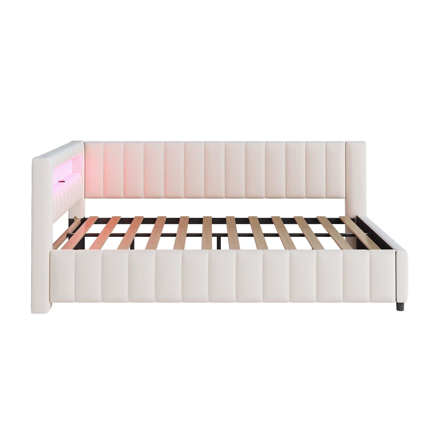 KEYIDE Upholstered Sofa Bed, 140 x 200 cm with LED Lighting and USB Charging, Bed Frame with Wooden Slatted Frame, Day Bed, Guest Bed, Youth Bed, Velvet Fabric, Without Mattress (Grey, 140 x 200)