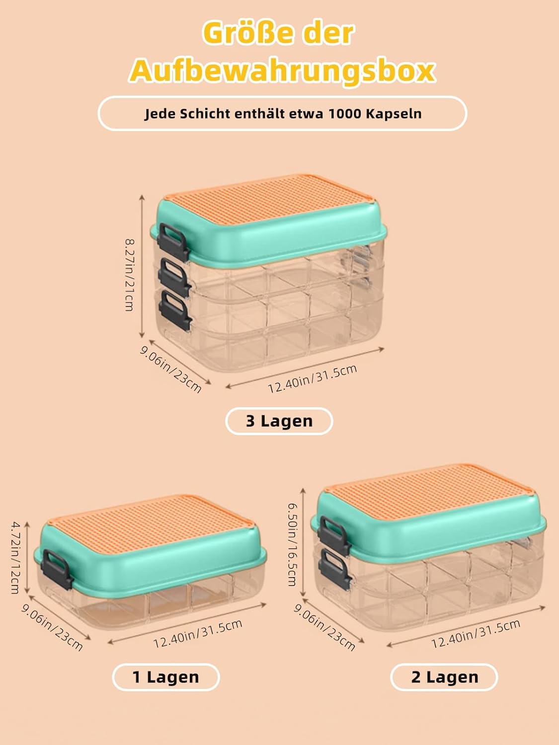 TEYOUAI Aufbewahrungsboxen Organizer mit Deckel für Lego Cube 3 Schichten Stapelbar Klar Spielzeugkiste für Bausteine Steine Puzzle Board Organizer Zubehör Grün