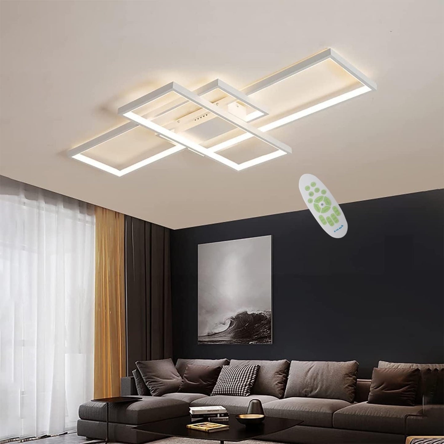 Qiaomao LED Deckenleuchte Modern Lampe Wohnzimmer mit Fernbedienung Weiß (90x50x9cm, 80w) Dimmbar Deckenlampe Stufenloses Dimmen Schlafzimmerlampe, Groß Deckenleuchten für Schlafzimmer Büro Esszimmer
