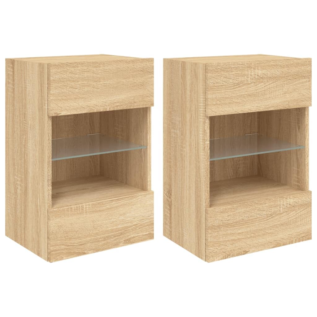 Homgoday TV Wall Cabinets with LED Lights, Pack of 2, Cabinet Wall TV Cabinet with Lots of Storage Space, Wall Mounted TV Furniture for Living Room, Bedroom, Grey, Sonoma