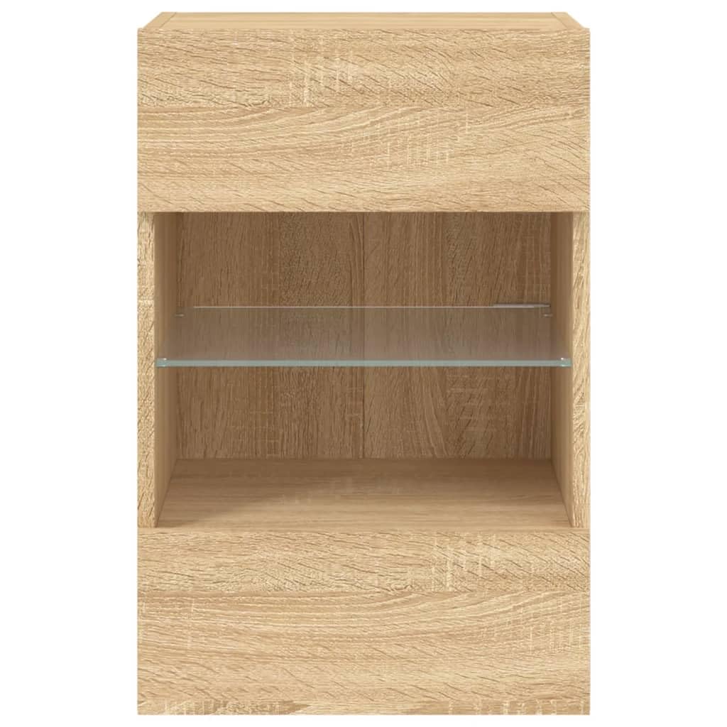 Homgoday TV Wall Cabinets with LED Lights, Pack of 2, Cabinet Wall TV Cabinet with Lots of Storage Space, Wall Mounted TV Furniture for Living Room, Bedroom, Grey, Sonoma
