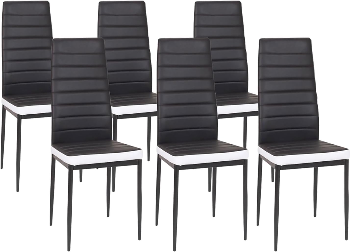 IDMarket - Georgia 140cm Black & White Dining Set with 6 Black Roman Chairs with White Trim