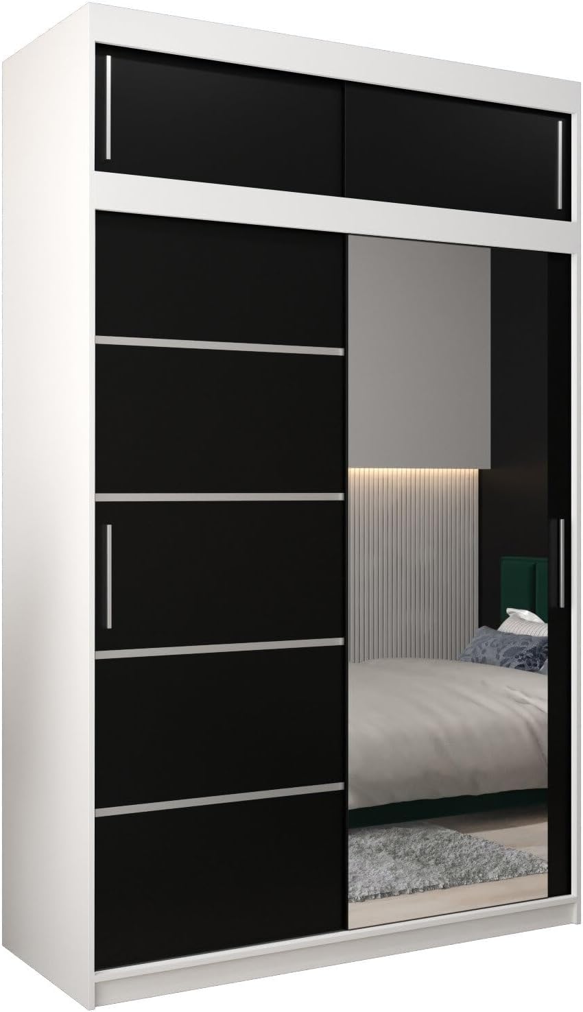 MEBLE KRYSPOL Kleiderschrank mit Spiegel Verona 2 - Garderobenschrank - Schrank Schlafzimmer - Mehrzweckschrank DREI Schiebetüren - Regalen - Flur Möbel - Kleiderstange Schrank - Allzweckschrank