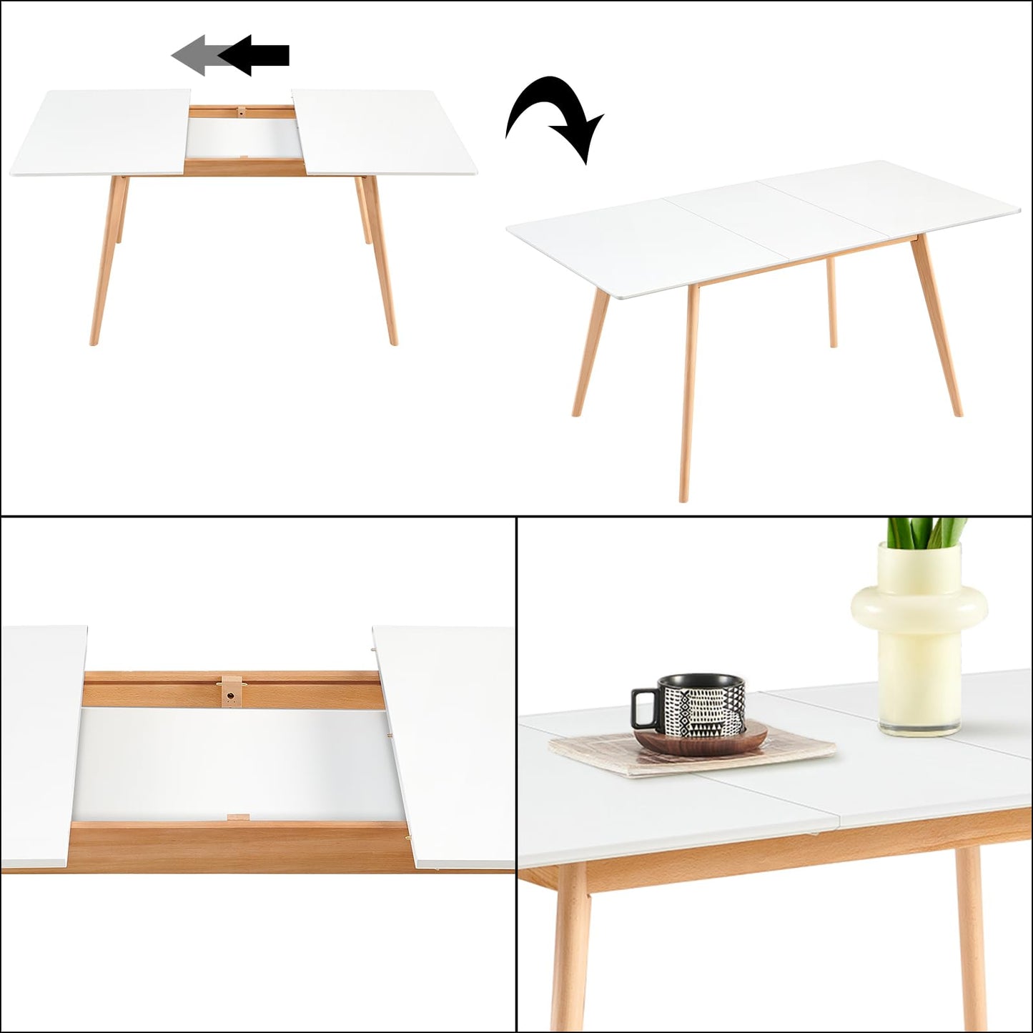 H.J WeDoo Esszimmergruppe mit 4 Essstühlen, Rechteckig Esstisch und Stühle für Esszimmer, Küche, Wohnzimmer, Weißer Esstisch und Graue Stühle
