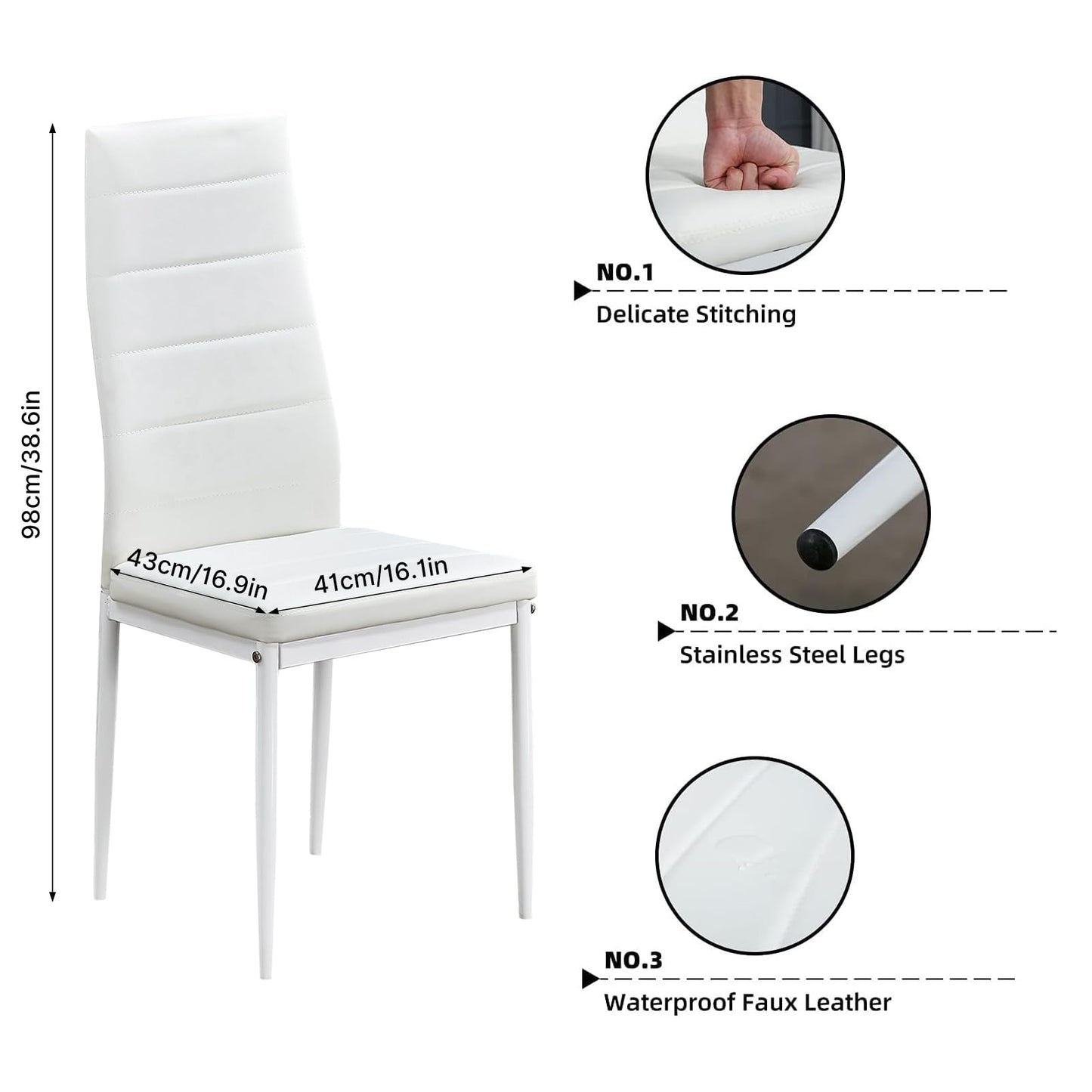 Mondeer Esstisch mit 6 Stühlen Set, Essgruppe mit Hochlehner Kunstleder Stuhl für Küche Esszimmer Wohnzimmer, W138 x D90 x H75 cm, Weiß und Grau