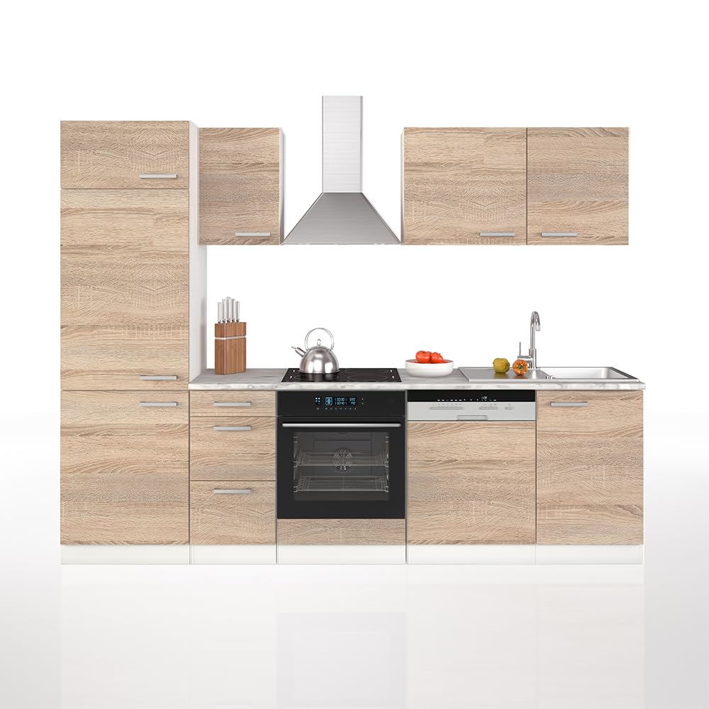 Vicco Küchenzeile Optima, Weiß Hochglanz/Weiß, 270 cm ohne Arbeitsplatte