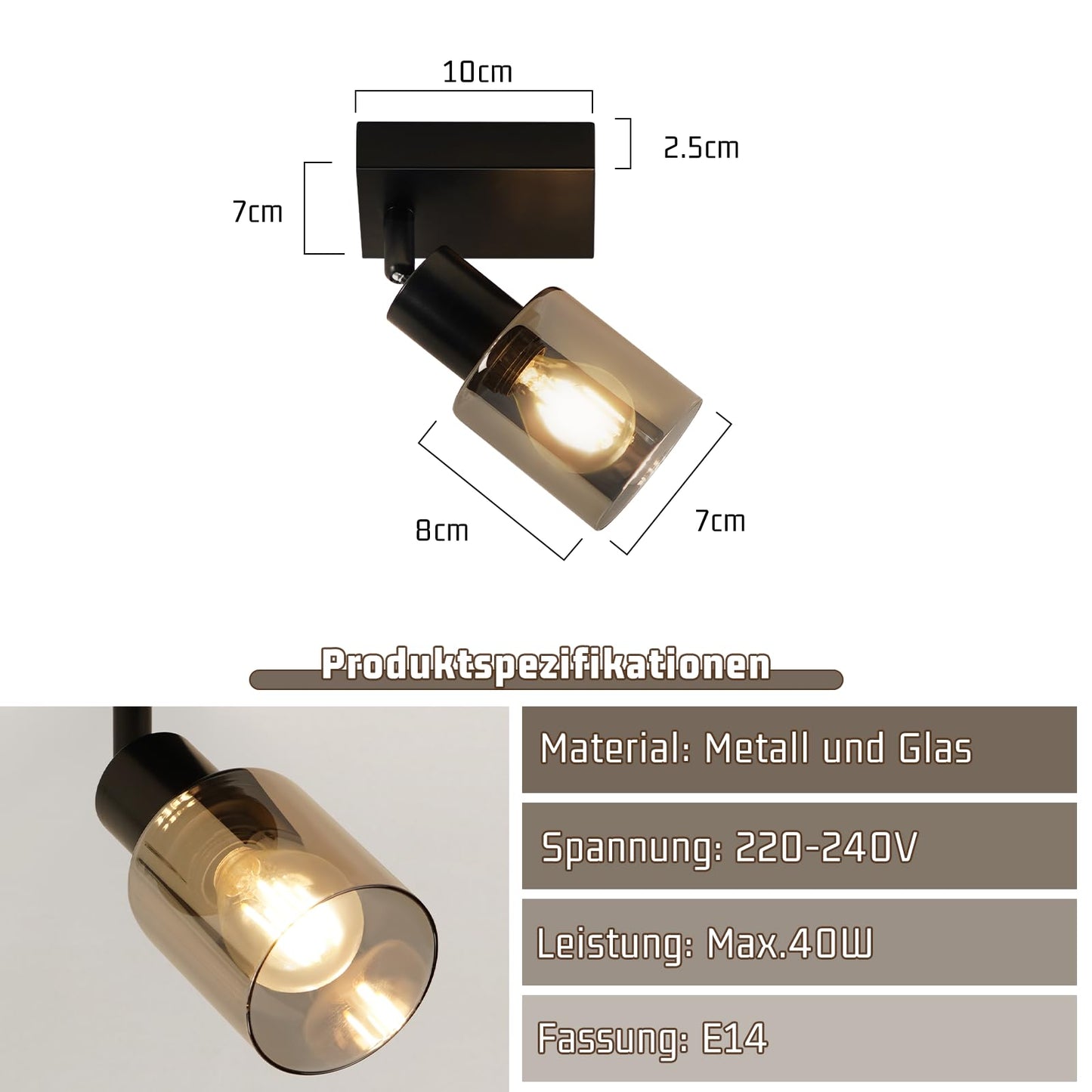 Kowanie Deckenlampe Vintage 6 flammig: Industrial Wohnzimmerlampe Schwarz Deckenleuchte Wohnzimmer retro Kronleuchter aus Glas Deckenbeleuchtung inkl. 6 × E14 2700K Leuchtmittel für Küche
