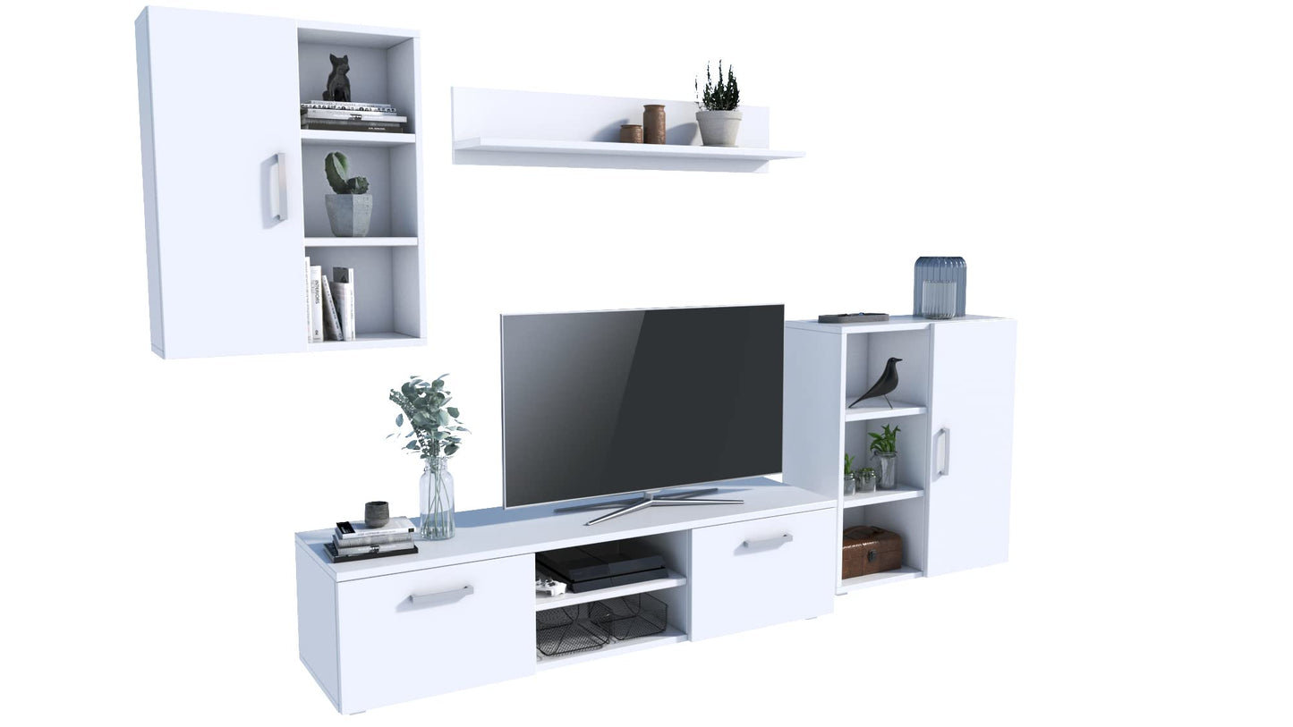 MATKAM Dedal Living Room Wall Unit Modern Living Room Cabinet with TV Table Complete Furniture (White)