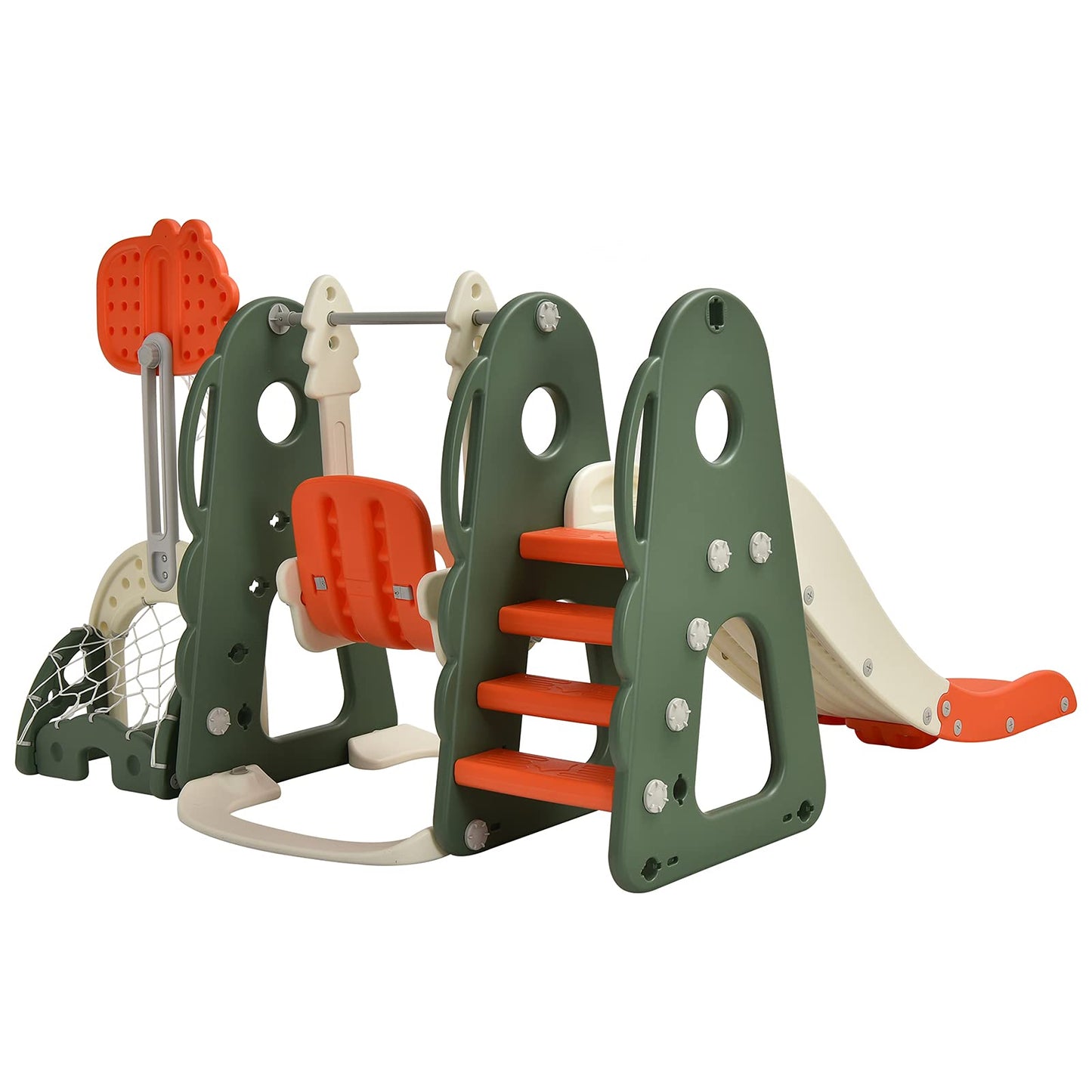 COSTWAY 6-in-1 Children's Playground, Children's Slide & Swing & Basketball Hoop & Ladder & Football Goal & Golf Hole, Swing Frame Garden Swing Children's Swing, Children's Slide Indoor Outdoor
