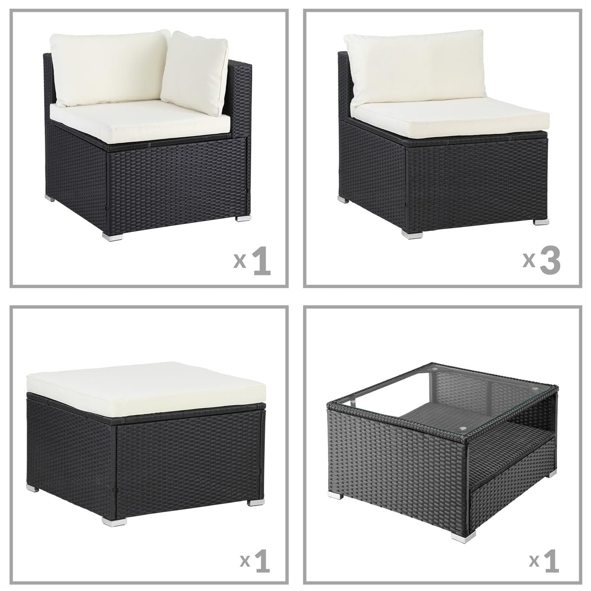 Casaria® Gartenmöbel Set Lounge inkl. Auflagenbox 318L Outdoor mit Tisch Auflagen Sitzgruppe Wetterfest Polyrattan Terrasse Garten Balkonmöbel Schwarz Creme