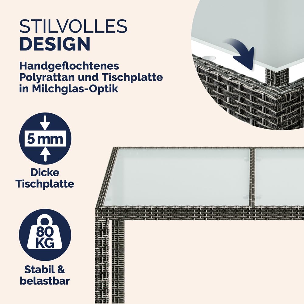 Casaria® Gartenmöbel Set 8 Personen Stühle inkl. 7cm Polster & Abdeckung Tisch 190x90cm 160kg Belastbar Wetterfest Polyrattan Stapelbar Terrasse Möbel Grau