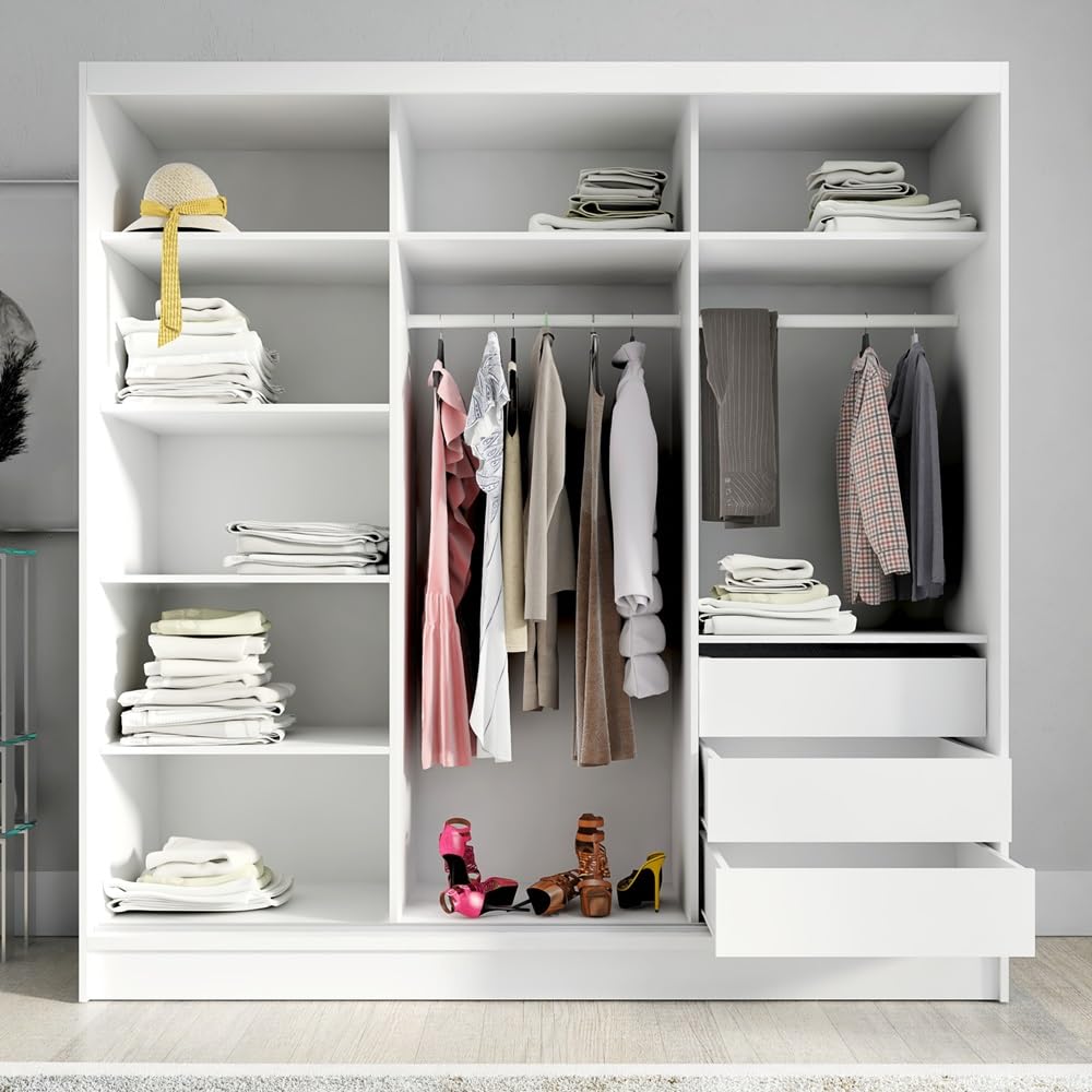 A&J MöbelLand Schwebetürenschrank mit Spiegel, 200 cm, 2 Türen, Schwarz (Schwarz)